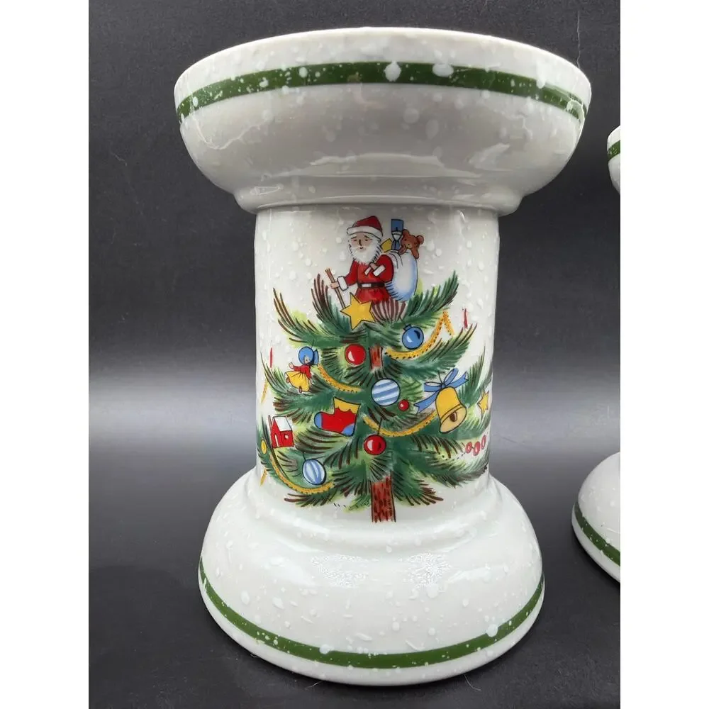 Mikasa Christmas Treats HP306 Candle Holders Santa Tree Japan Pair w Boxes